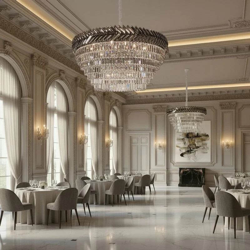 Grand lustre cristal rond chrome