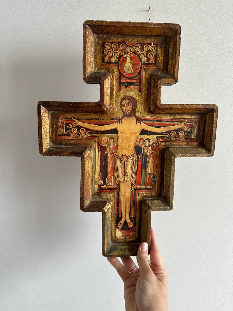 Icône religieuse Crucifix de Saint Damien support en bois
