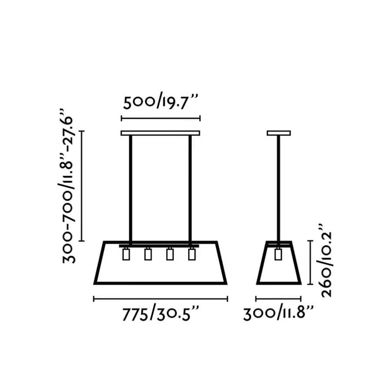 Suspension trapézoïdale acier et verre ROSE-4L