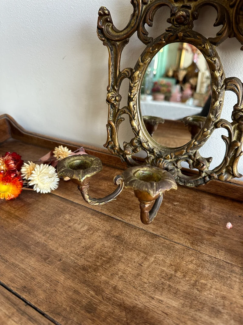 Miroir baroque en bronze bougeoirs amovibles