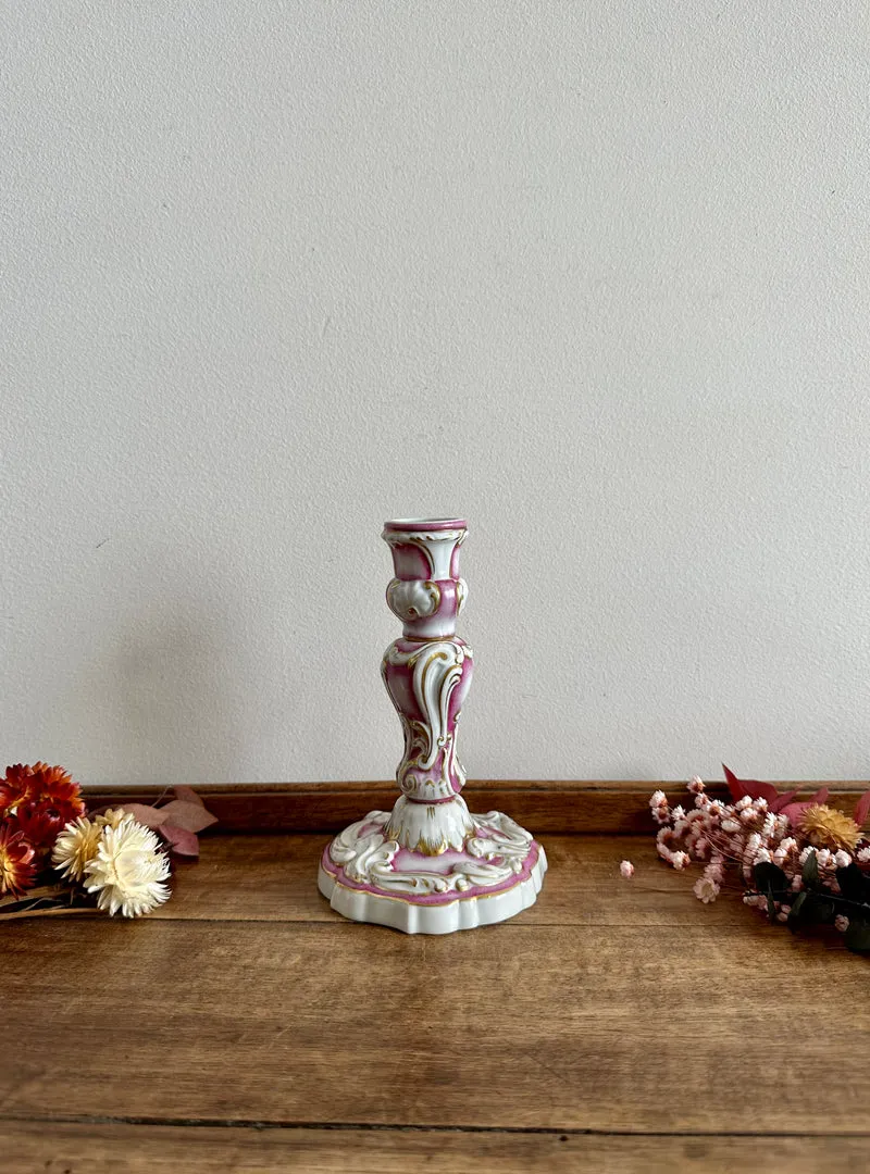 Bougeoir en porcelaine peint à la main rose et or