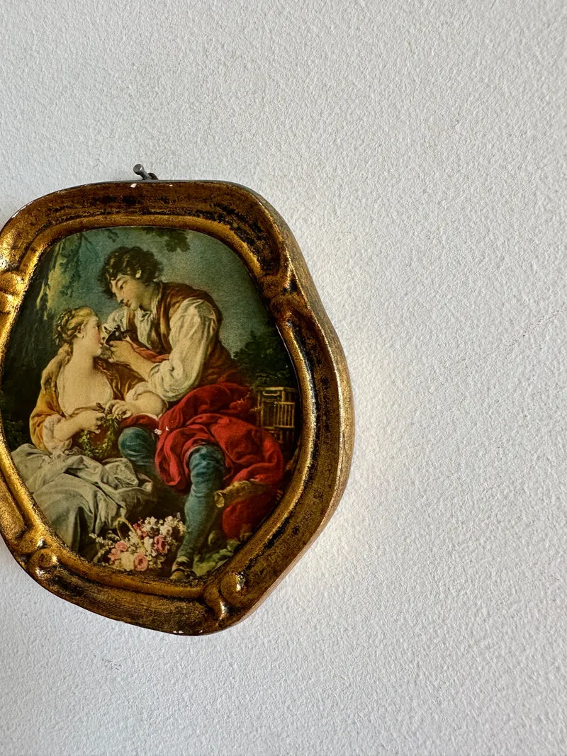 Scène d'époque sur bois encadrée, d'après François Boucher La musette