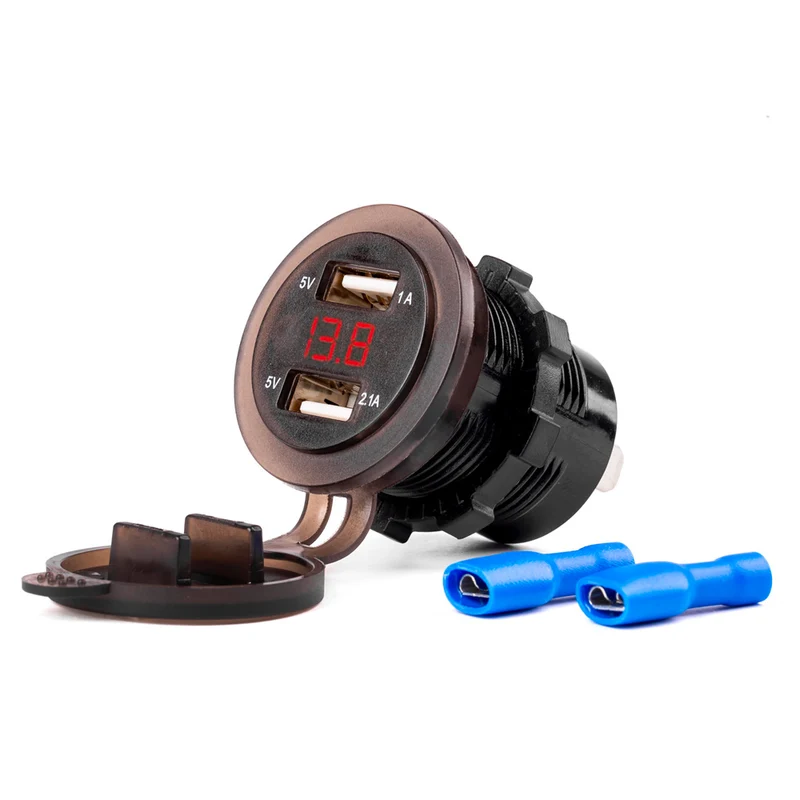 Chargeur double USB avec voltmètre numérique 12/24V