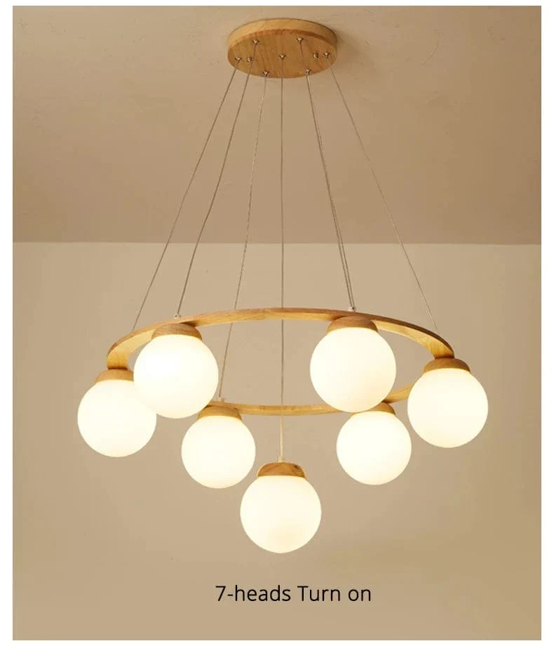 Suspension Bois et Globes Blancs