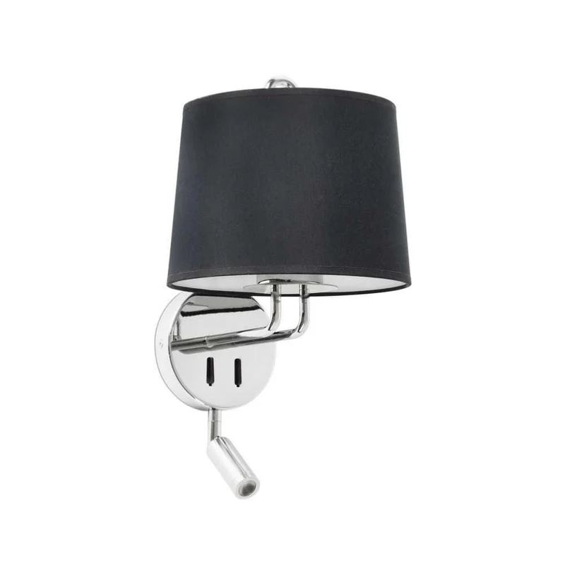 Applique de chevet avec liseuse MONTREAL chrome avec abat-jour noir