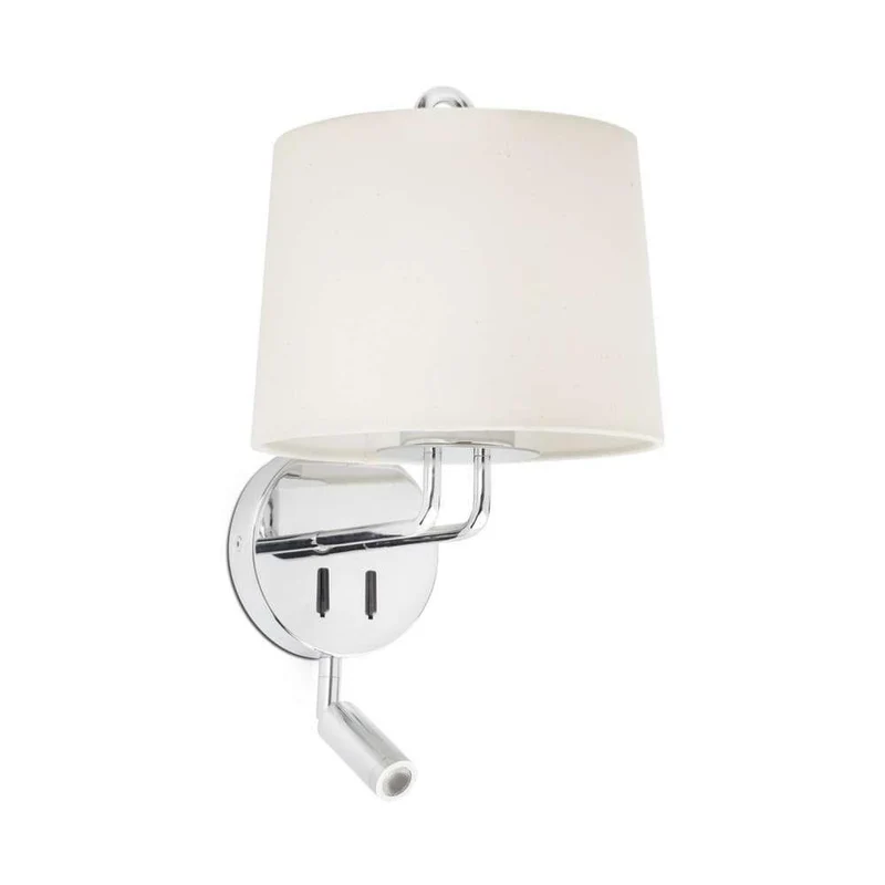 Applique de chevet avec liseuse MONTREAL chrome avec abat-jour beige