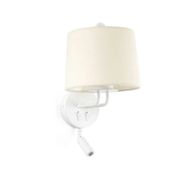 Applique de chevet avec liseuse MONTREAL blanche avec abat-jour beige