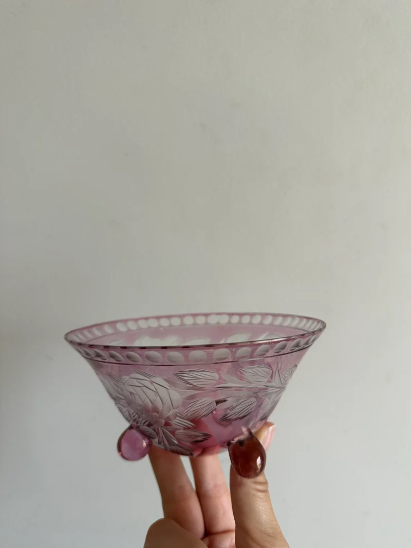 Coupelle rose gravée cristal de bohème