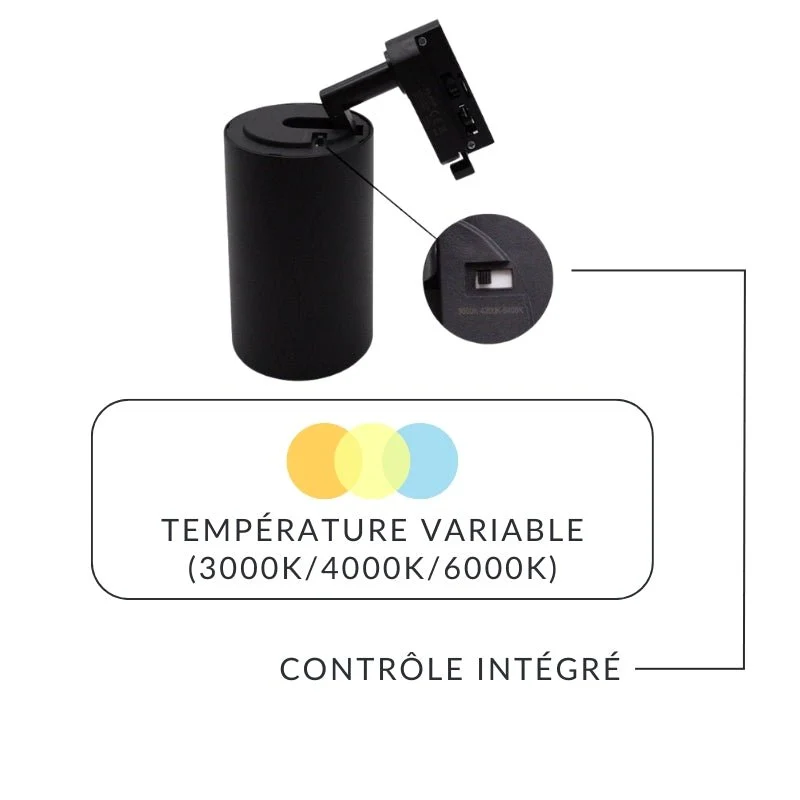 Spot LED sur Rail Triphasé CCT 30W 60° Noir - 3000K/4000K/6500K