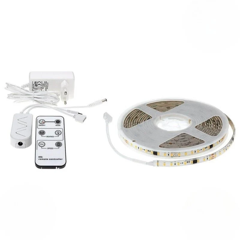 Ruban LED 5M Effet Dynamique 126LED/m 12V IP65 + Télécommande et Transformateur
