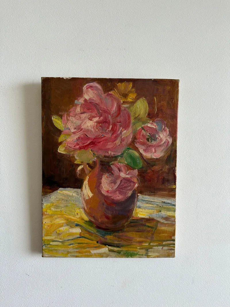 Bouquet de fleurs peint sur toile années 50