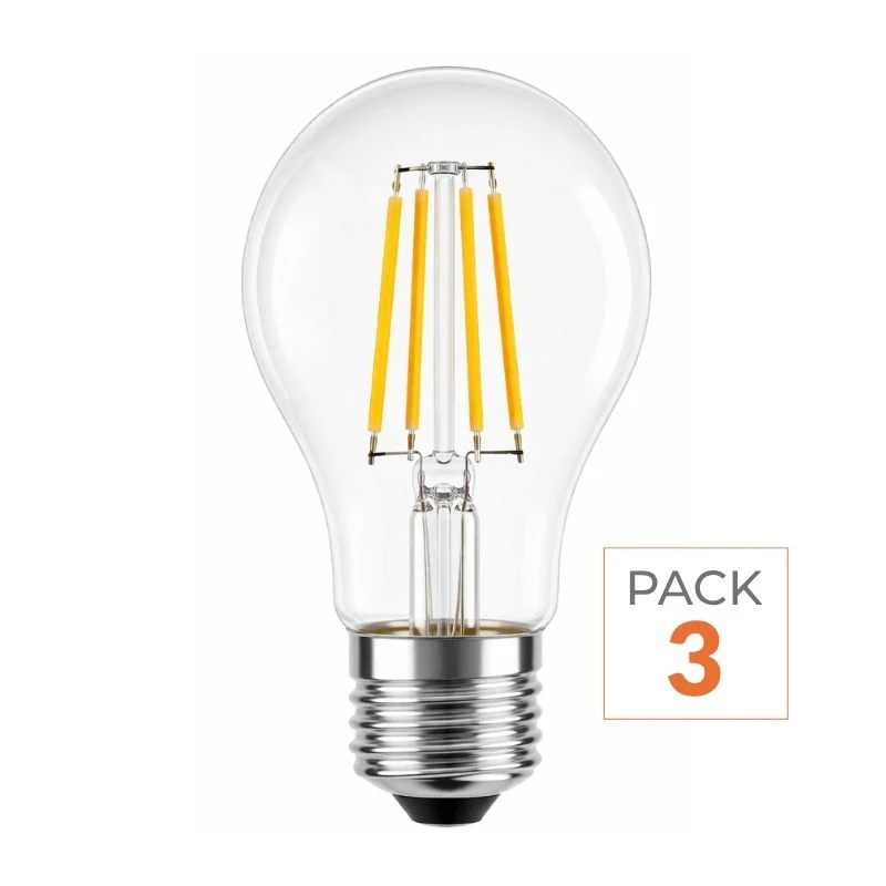 Ampoules LED E27 A60 3.8W Filament Classe Énergétique A 210lm/W - Pack de 3