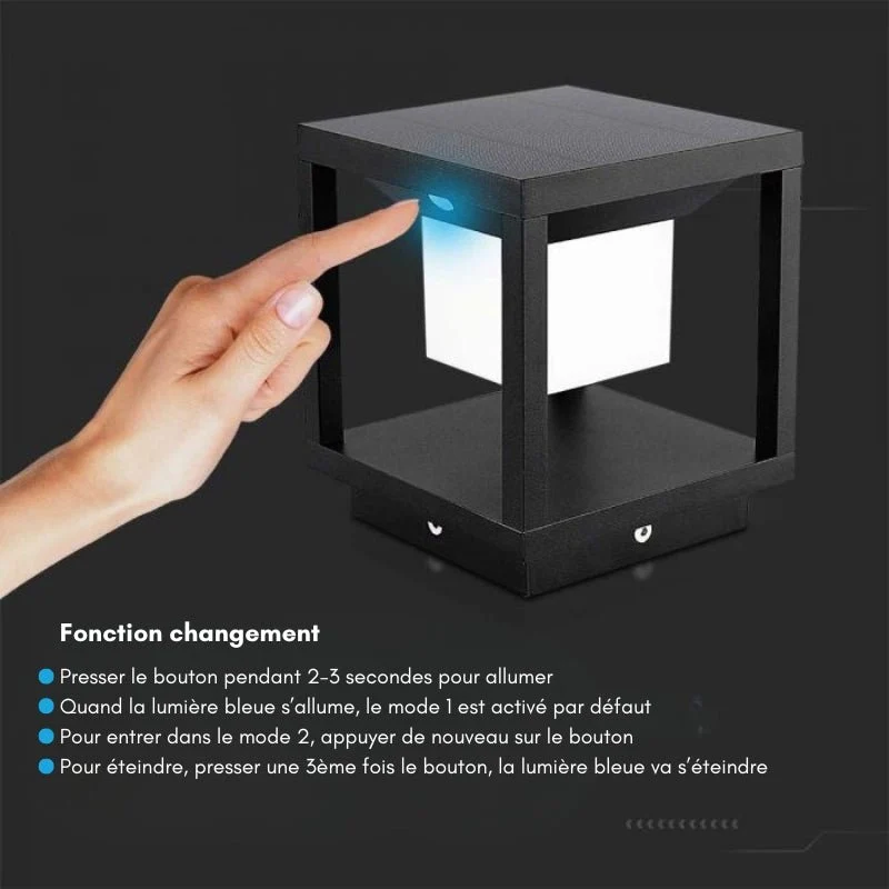 Balise Solaire Design Noire 2W IP65 Avec Détecteur de Mouvement
