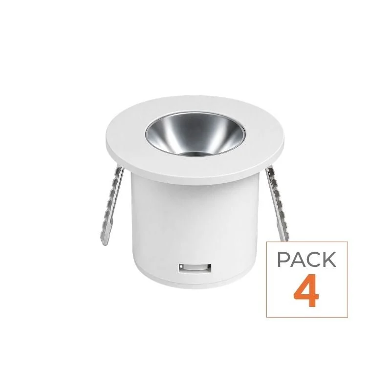 Mini Spot LED Encastrable 1W 90° Rond Blanc - Pack de 4