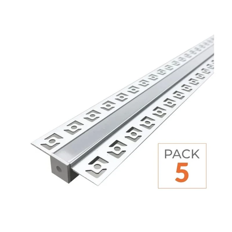 Profilé Aluminium Encastrable 2m pour Ruban LED Couvercle Blanc Opaque - Pack de 5