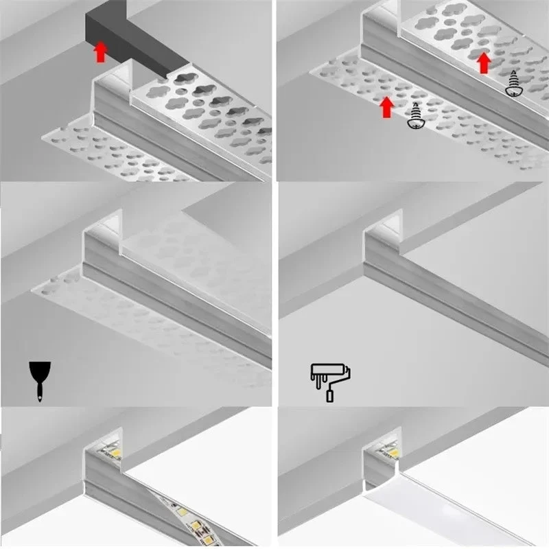 Profilé Aluminium Encastrable 2m pour Ruban LED Couvercle Blanc Opaque - Pack de 5