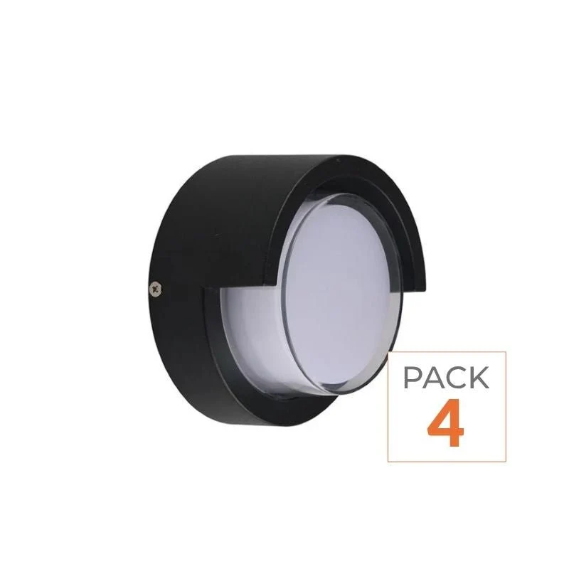 Applique Murale LED 15W Noire Ronde IP65 avec Cache - Pack de 4