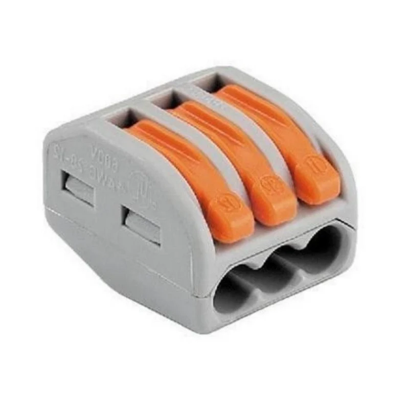 Borne de raccordement à levier 3 entrées avec serre câble - Pack de 20