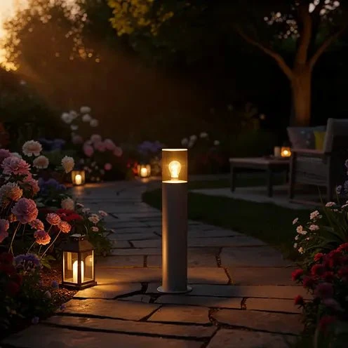 Borne extérieure KILA gris foncé verre ambré – Éclairage jardin design IP65