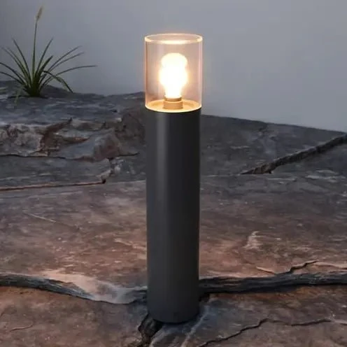 Borne extérieure KILA gris foncé E27 verre transparent IP65, élégance et sécurité