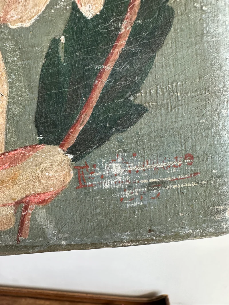Peinture sur bois jeune fille à la harpe 1910