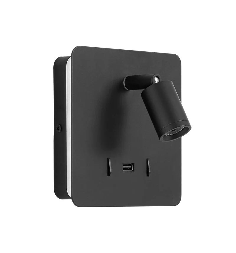 Applique liseuse ROMEA USB noire