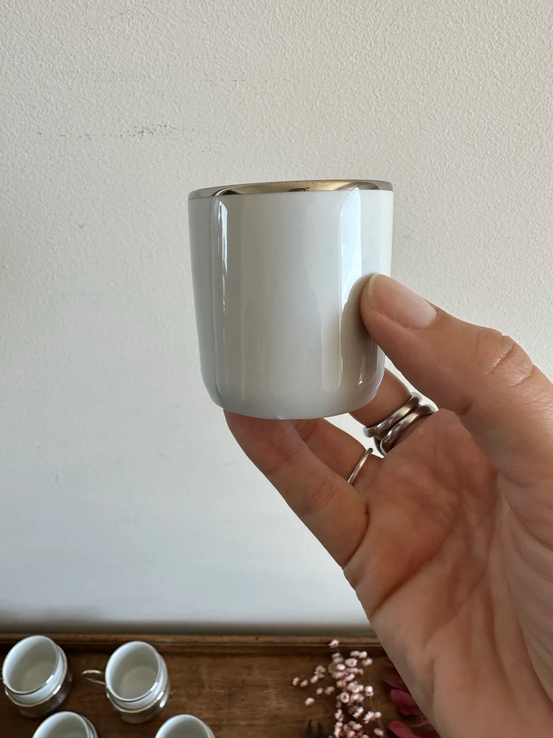 Service à expresso en porcelaine et métal argenté Tognana fabrication italienne