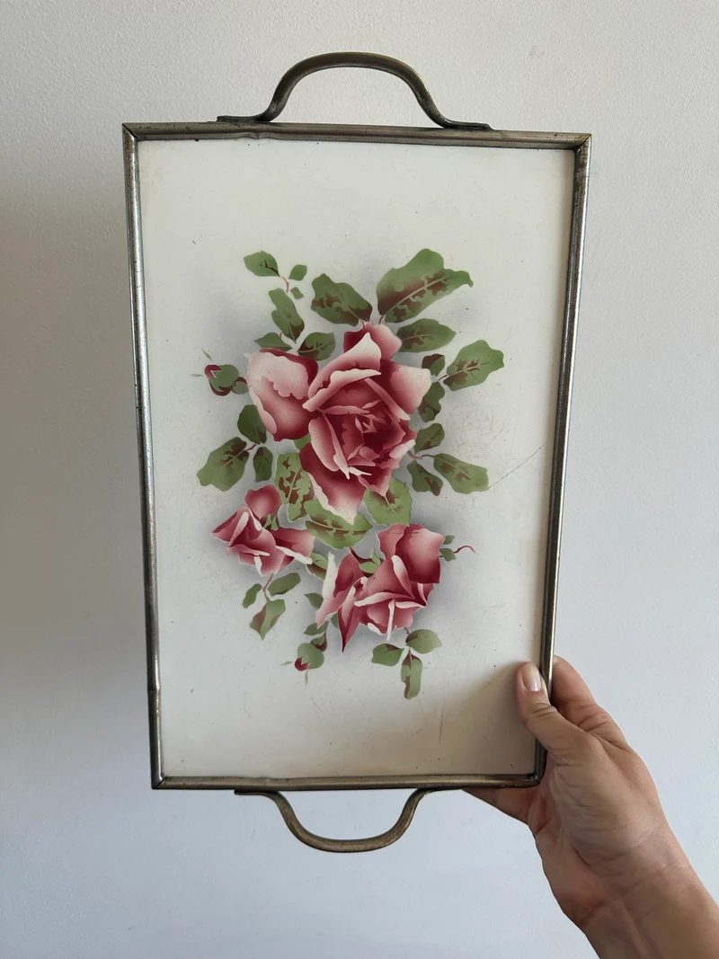 Plateau en porcelaine et laiton blanc année 30