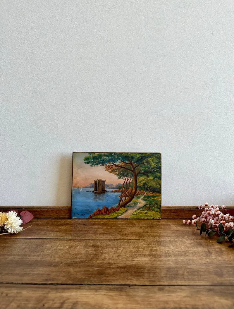 Peinture sur bois début XXème bord de mer Côte d'Azur Antibes