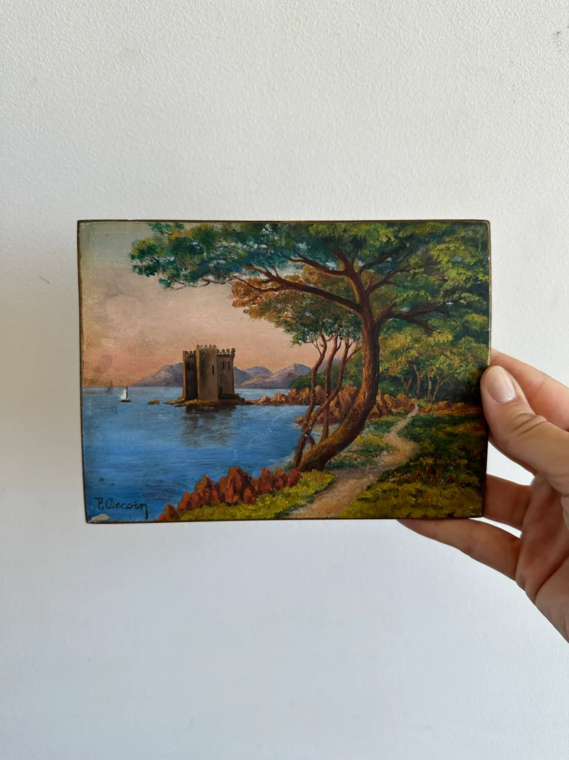 Peinture sur bois début XXème bord de mer Côte d'Azur Antibes
