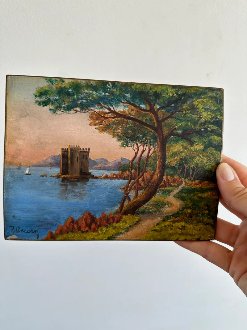 Peinture sur bois début XXème bord de mer Côte d'Azur Antibes
