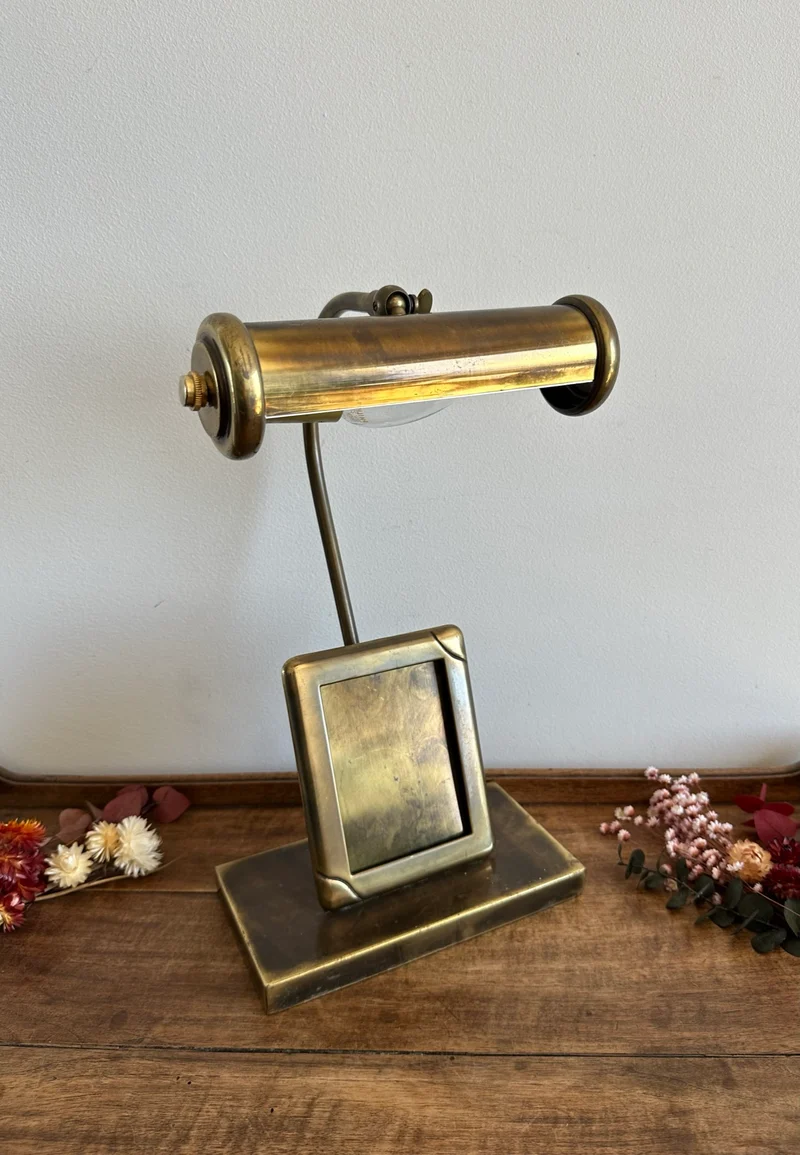 Lampe de notaire en laiton avec cadre photo