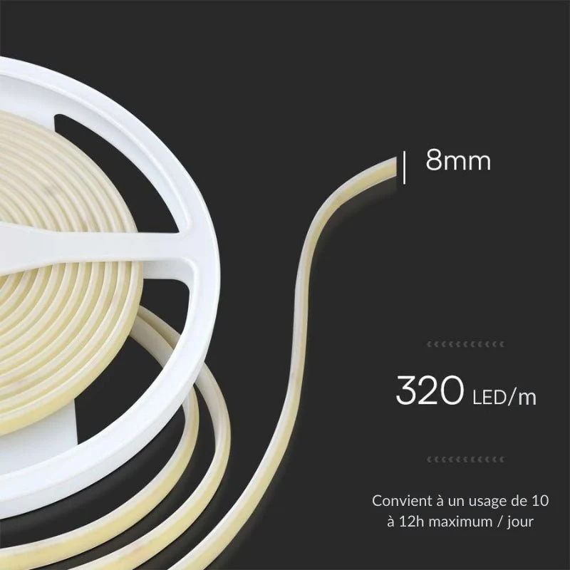 Ruban LED COB 5M 24V IP67 320LED/m Ambre