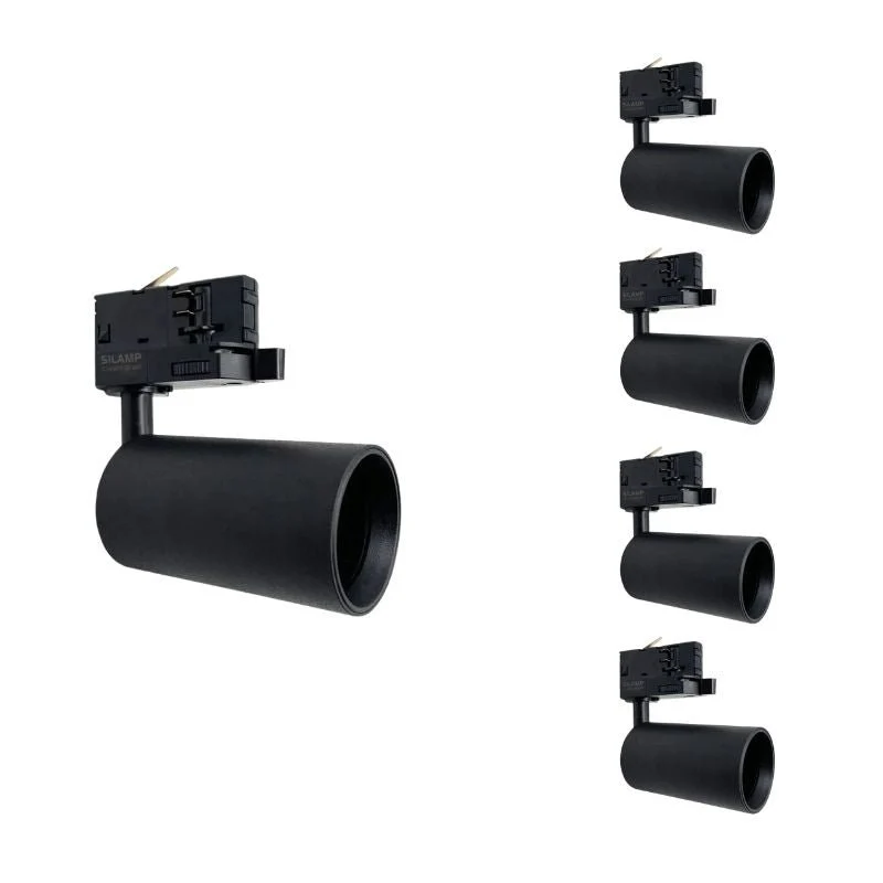 Spot LED sur rail 80° Triphasé NOIR pour ampoule GU10 - Pack de 5