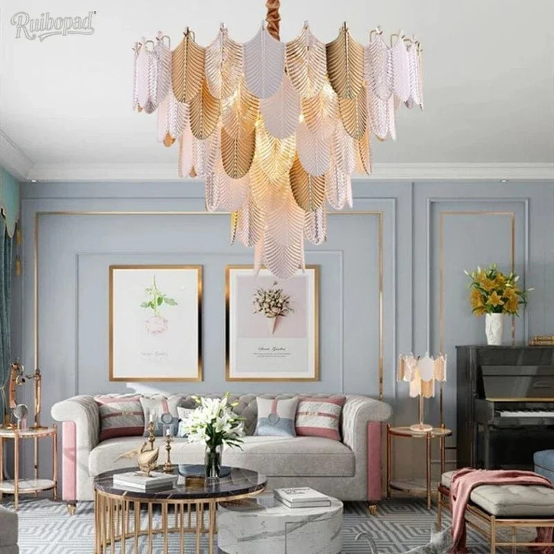 Lustre Chandelier Blanc en Verre