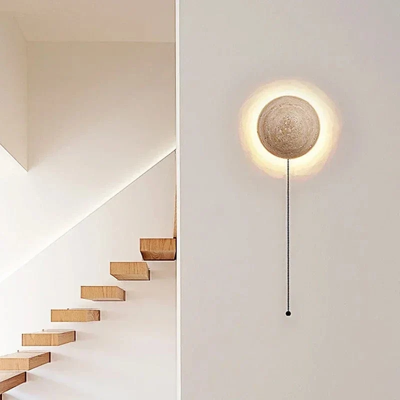 Travertine Limestone Wall Light – Natural Yellow Cave Stone LED Wall Lamp for Corridor, Staircase & Bedside