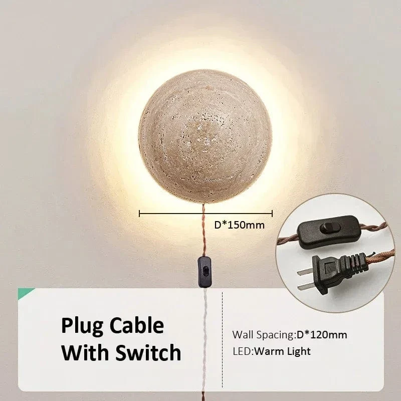 Travertine Limestone Wall Light – Natural Yellow Cave Stone LED Wall Lamp for Corridor, Staircase & Bedside