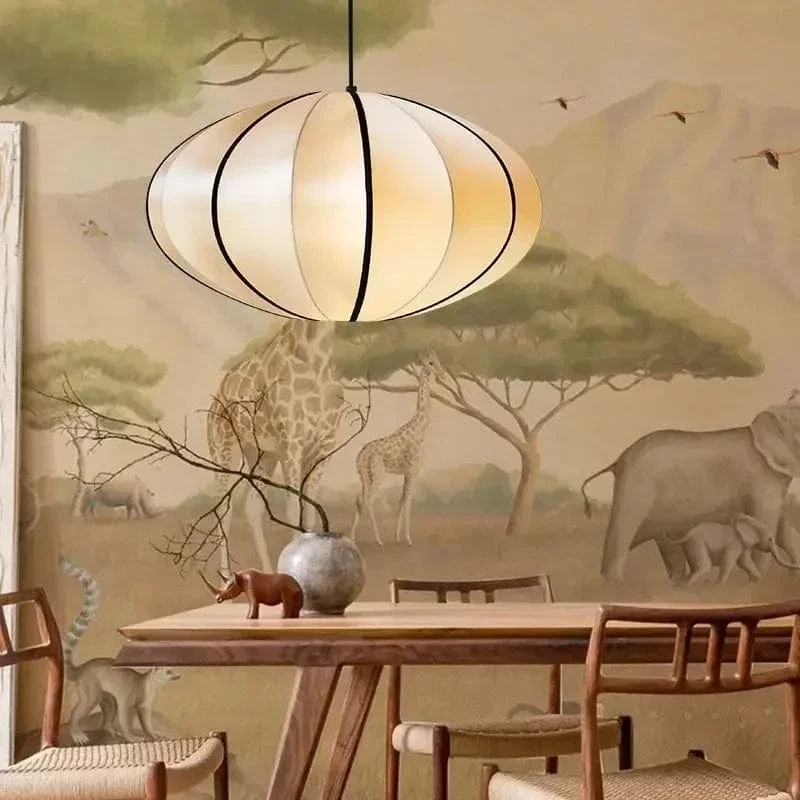Suspension LED Médiévale Nordique – Lampe Zen en Soie pour Salon, Chambre & Décoration Maison