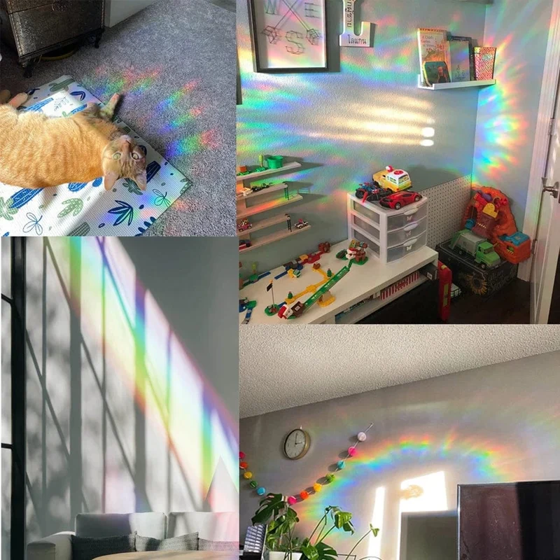 3D Rainbow Window Stickers Sun Catcher Wall Mirror Decals Star Butterfly Reflective Stickers for Children Kids Room Motorcycle