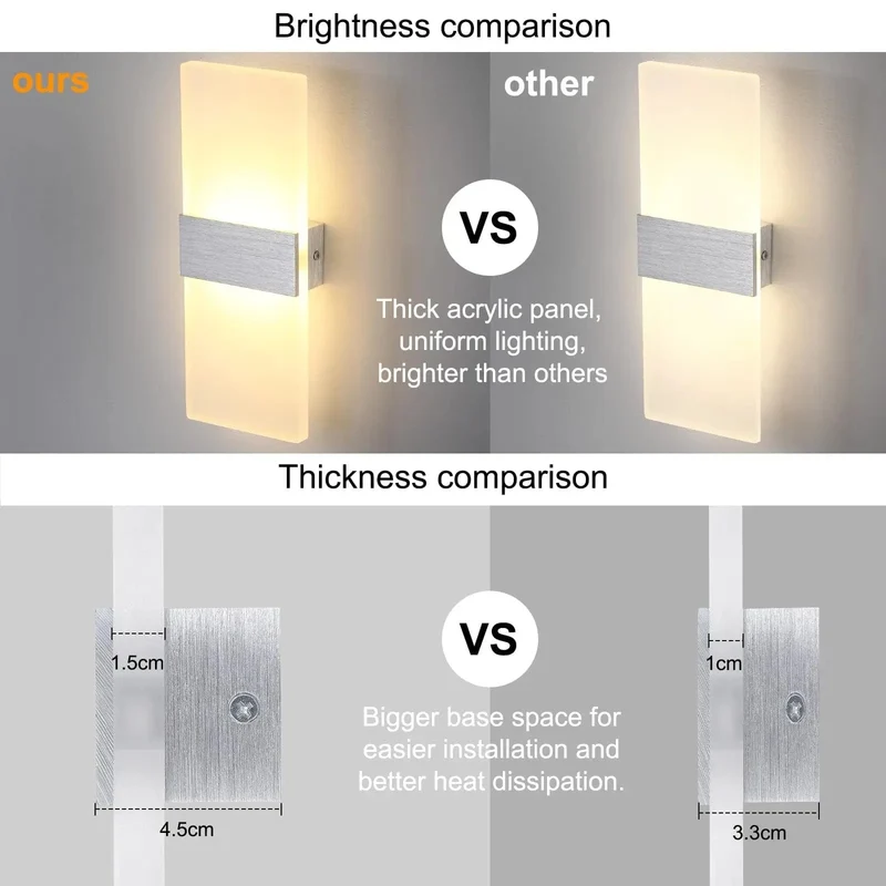 LED Wall Lamp Indoor Modern Wall Light Up and Down Hallway Lamp, Wall Lighting for Bedroom, Corridor, Living Room, Stairs, Etc.