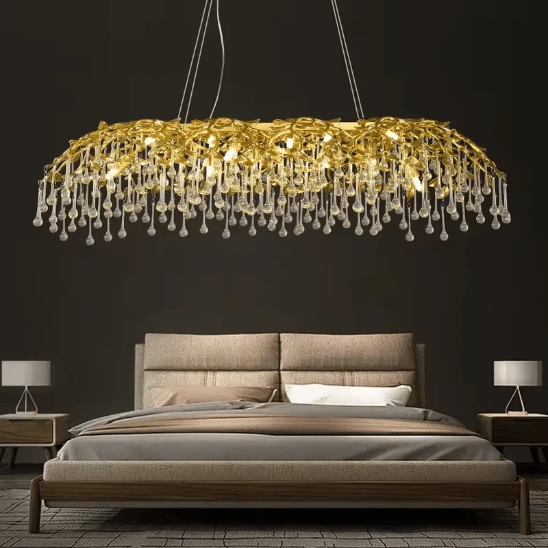 Plafonnier luxe cristaux en pluie Salon Grande Taille