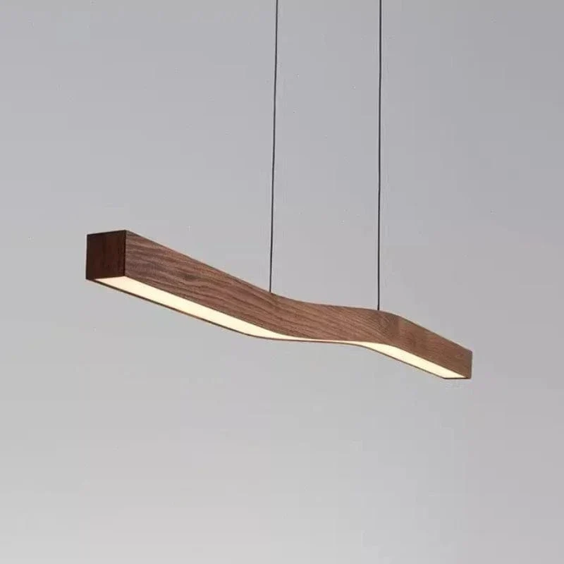 Retro Camur Linear Pendant Light – Walnut Wood Grain Long Strip Modern Hanging Lamp for Dining Room, Loft, Restaurant & Home Décor