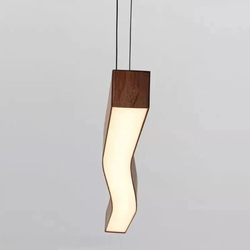 Retro Camur Linear Pendant Light – Walnut Wood Grain Long Strip Modern Hanging Lamp for Dining Room, Loft, Restaurant & Home Décor