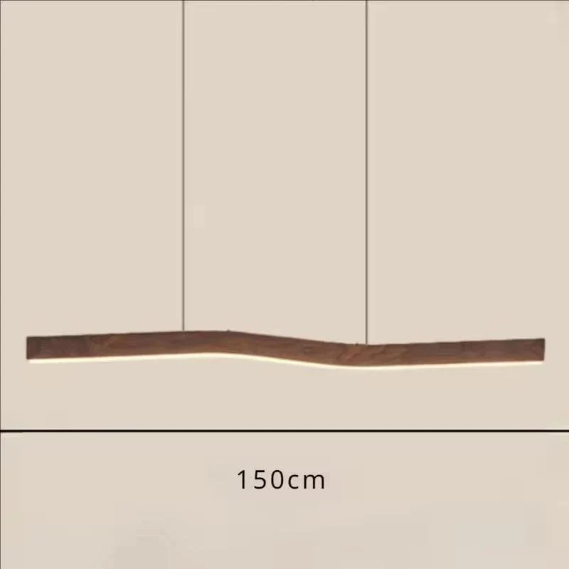 Retro Camur Linear Pendant Light – Walnut Wood Grain Long Strip Modern Hanging Lamp for Dining Room, Loft, Restaurant & Home Décor