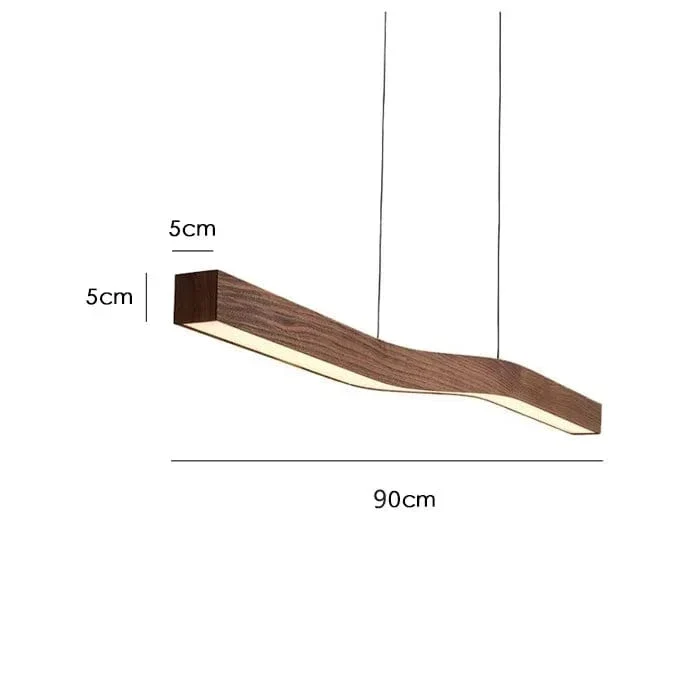 Retro Camur Linear Pendant Light – Walnut Wood Grain Long Strip Modern Hanging Lamp for Dining Room, Loft, Restaurant & Home Décor