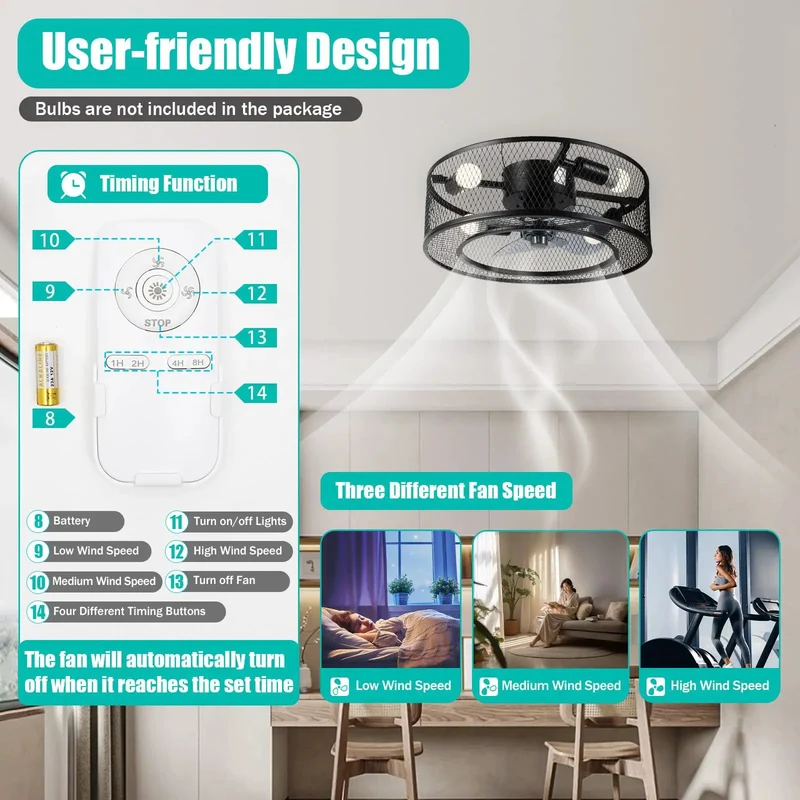 18 Inch Modern Flush Mount Ceiling Fan With Light 3 Speed Settings Whisper Quiet Spin Heavy Duty Iron Frame Rust Resistant Pure Copper Motor Smooth Airflow For Bedrooms And Living Rooms