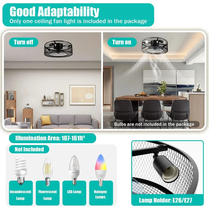 18 Inch Modern Flush Mount Ceiling Fan With Light 3 Speed Settings Whisper Quiet Spin Heavy Duty Iron Frame Rust Resistant Pure Copper Motor Smooth Airflow For Bedrooms And Living Rooms