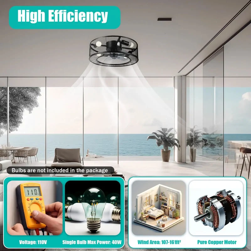 18 Inch Modern Flush Mount Ceiling Fan With Light 3 Speed Settings Whisper Quiet Spin Heavy Duty Iron Frame Rust Resistant Pure Copper Motor Smooth Airflow For Bedrooms And Living Rooms