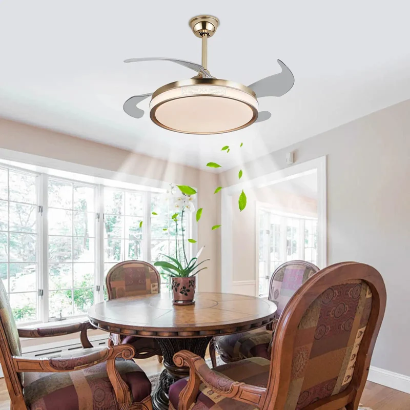 Modern Gold Ceiling Fan With Remote And Warm Glow Lighting For Bedroom Or Living Room Featuring Tough Build And Smooth Airflow For Your Sweet Home Hangout Spot