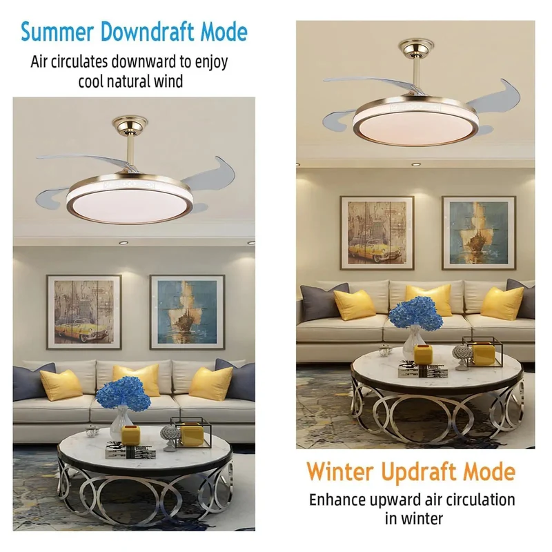 Modern Gold Ceiling Fan With Remote And Warm Glow Lighting For Bedroom Or Living Room Featuring Tough Build And Smooth Airflow For Your Sweet Home Hangout Spot